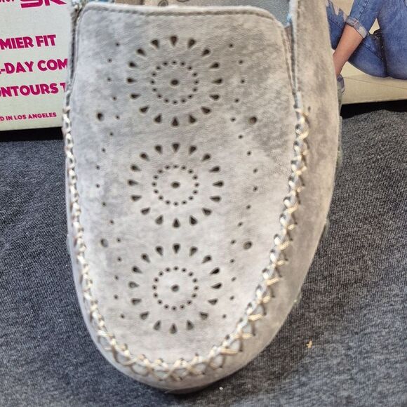 Skechers 8 Grey Suede Leather Bikers Expressway Pull On Flats Sneakers - New - Picture 3 of 7